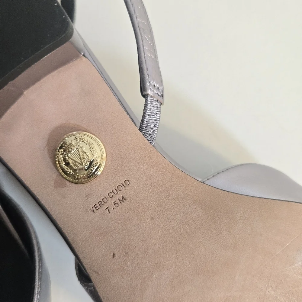 New Veronica Beard Cecile Metallic Silver/Black Leather Slingback Pump 7.5 NWOT
